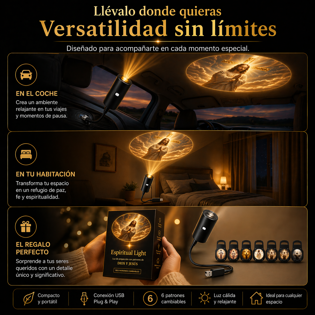 EspiritualLight. Mini proyector Religioso USB.
