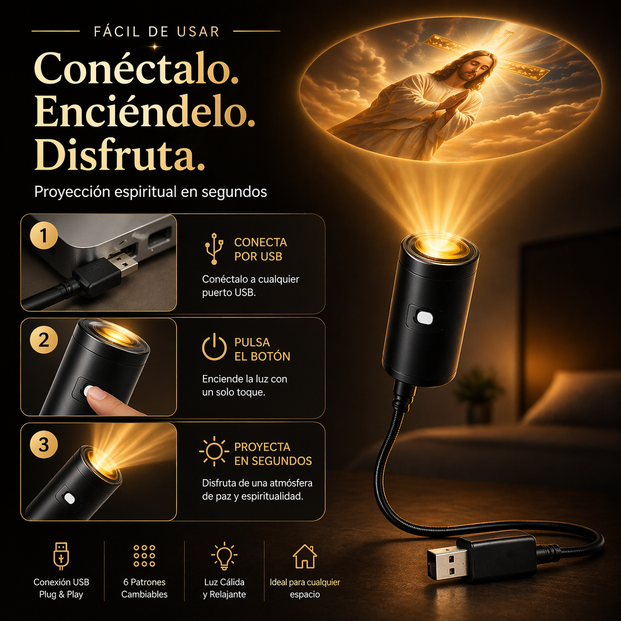 EspiritualLight. Mini proyector Religioso USB.