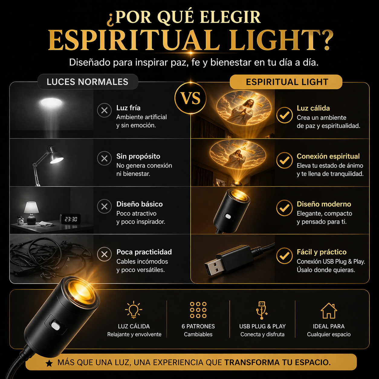 EspiritualLight. Mini proyector Religioso USB.